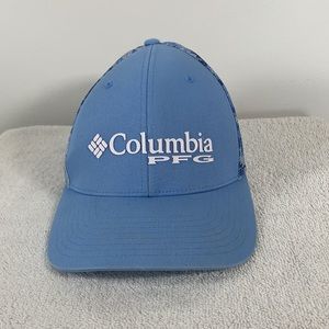 Columbia Performance Fishing Gear Mens Size S/M Flexfit Mesh Blue Camo Cap Hat